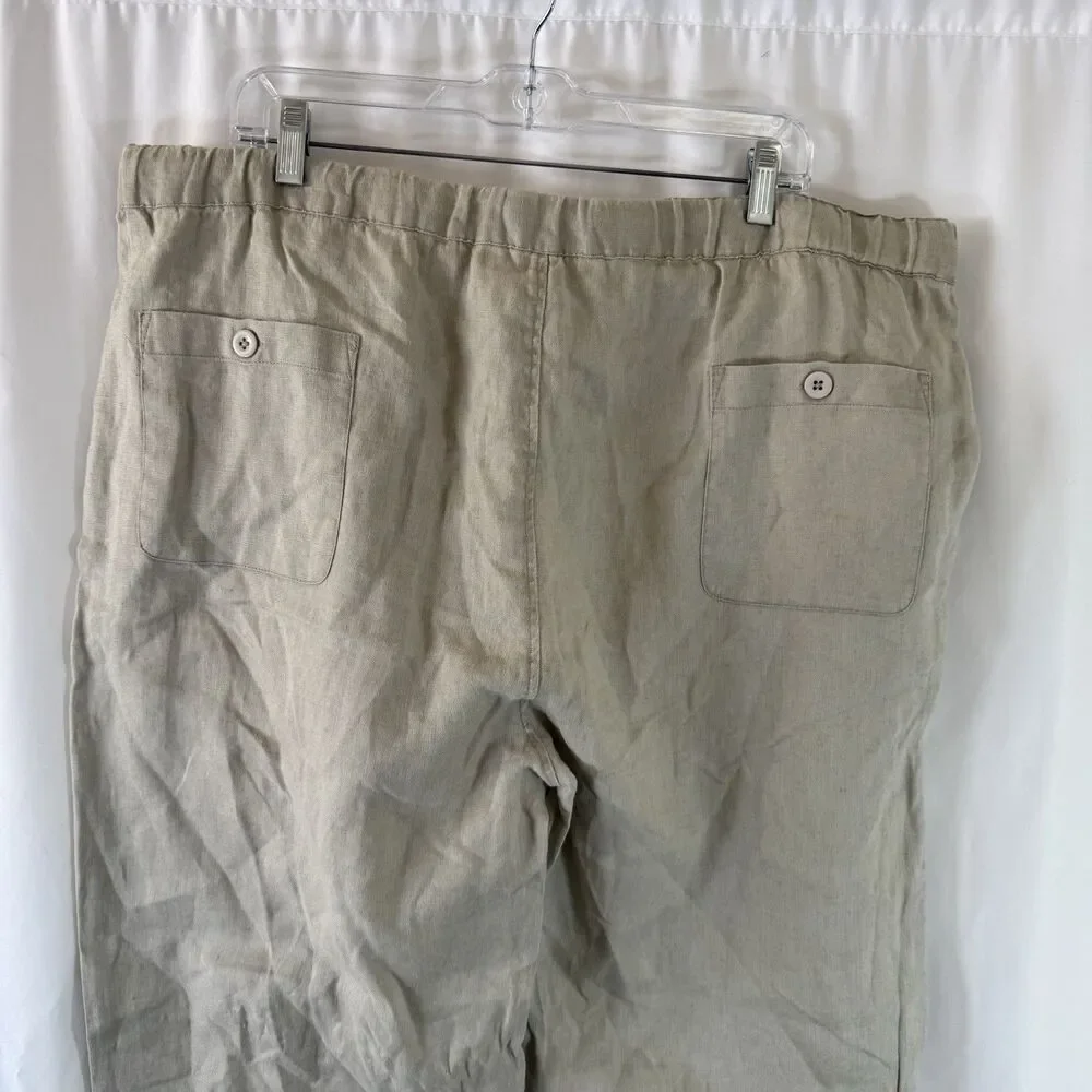 Island Republic 100% Linen Pants Men's 38x32 Beige Drawstring Flat Front